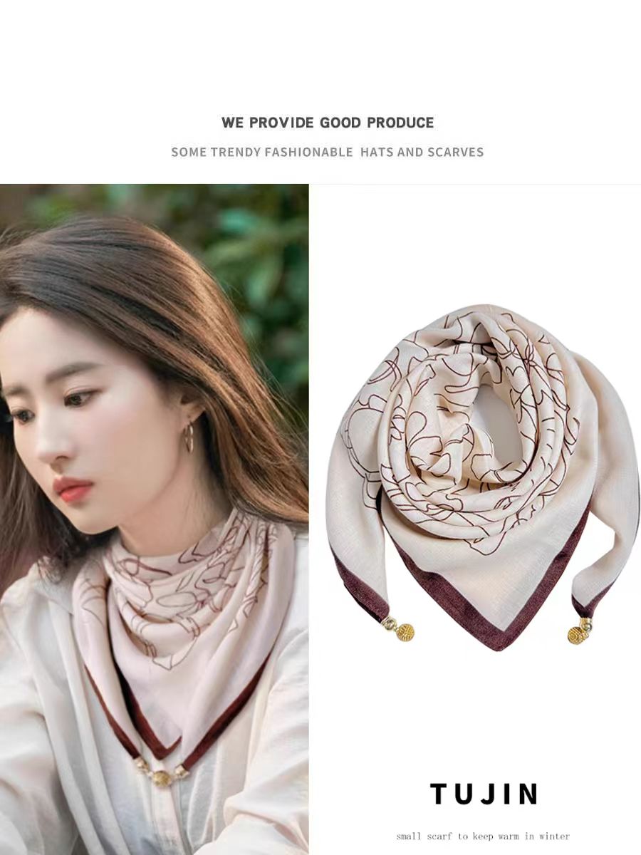 2024新款磁吸扣棉麻絲巾 女士護頸方巾 ins圍巾圍脖裝飾時尚百搭 三角巾